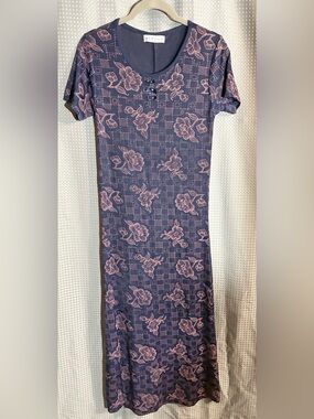 Merona Slinky Stretch Maxi Dress Sz M Floral Purple Bodycon 90s Y2K Trendy